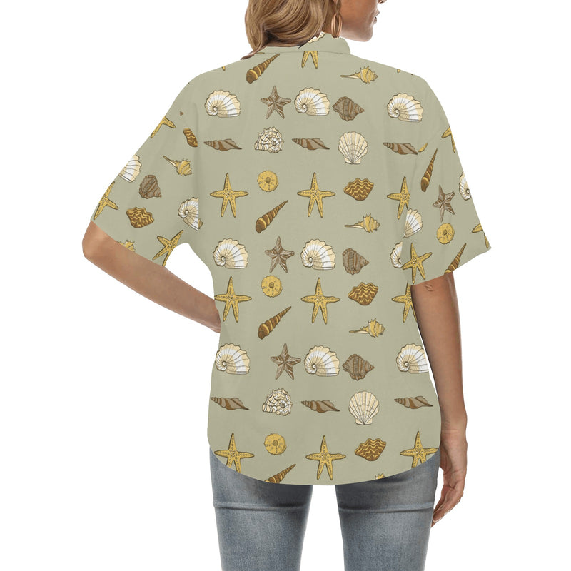 Seashell Beach Print Design LKS303 Women's Hawaiian Shirt