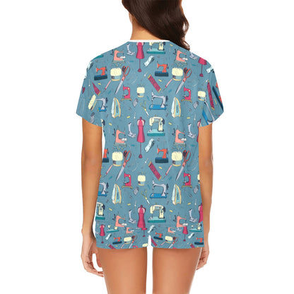 Sewing Equipment Print Design LKS301 Women's Short Pajama Set