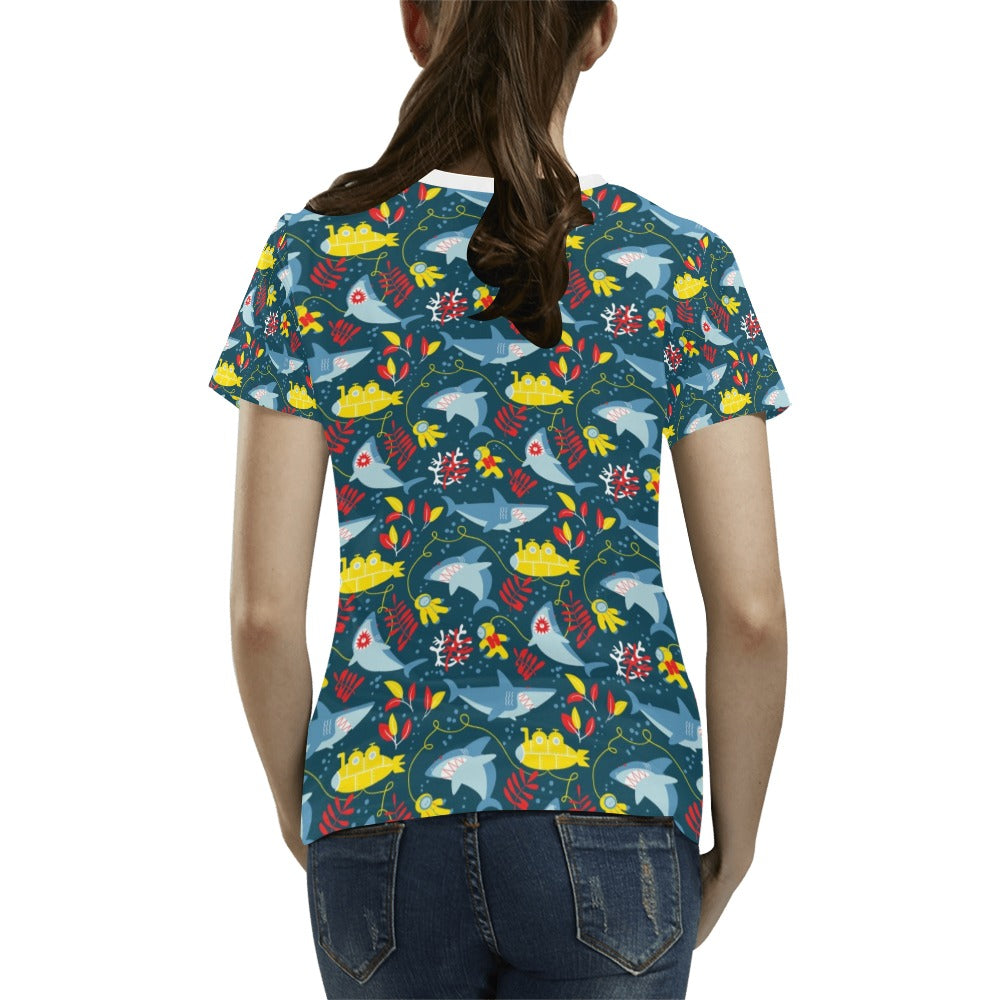 Scuba With Sharks Print Design LKS303 Women's  T-shirt