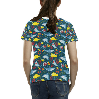 Scuba With Sharks Print Design LKS303 Women's  T-shirt