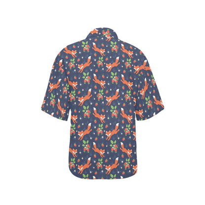 Fox Strawberry Print Pattern Women's Hawaiian Shirt
