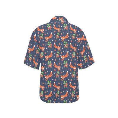 Fox Strawberry Print Pattern Women's Hawaiian Shirt