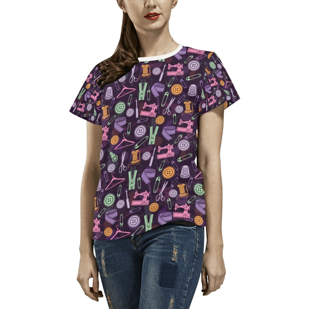 Sewing Equipment Print Design LKS306 Women's  T-shirt