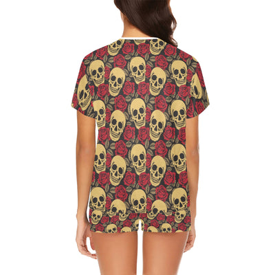 Skull And Roses Print Design LKS302 Women's Short Pajama Set