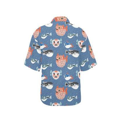 Fugu Pattern Print Design 02 Women's Hawaiian Shirt