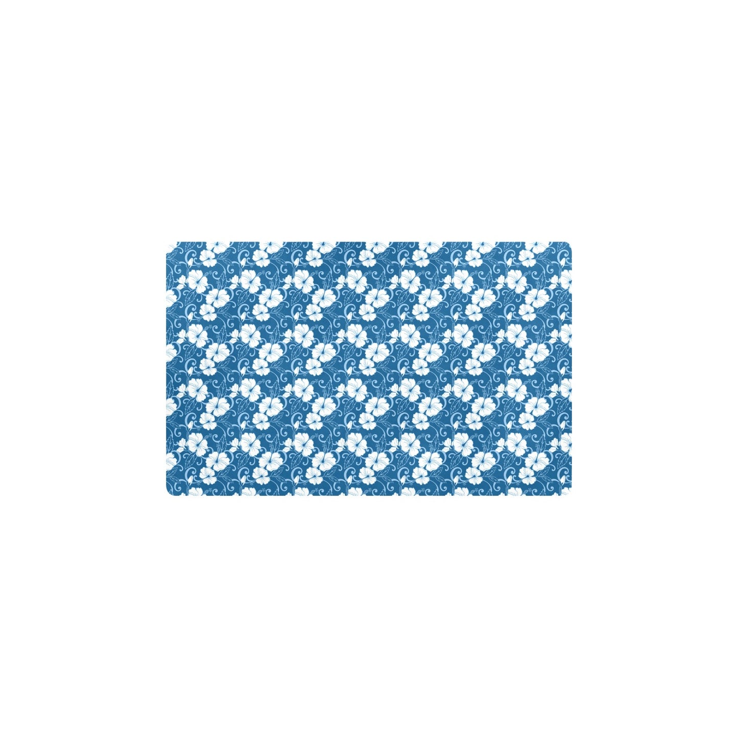 Hibiscus Blue Flower Hawaiian Print Kitchen Mat