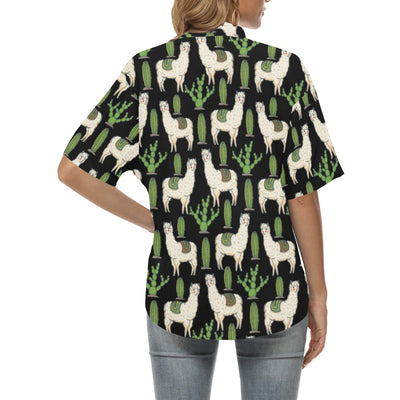 Llama Cactus Pattern Print Design 011 Women's Hawaiian Shirt