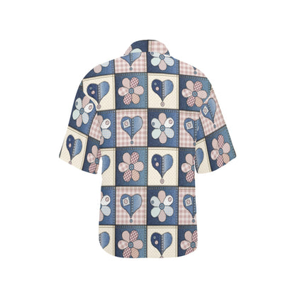 Patchwork Heart Flower Pattern Print Design 01 Women's Hawaiian Shirt