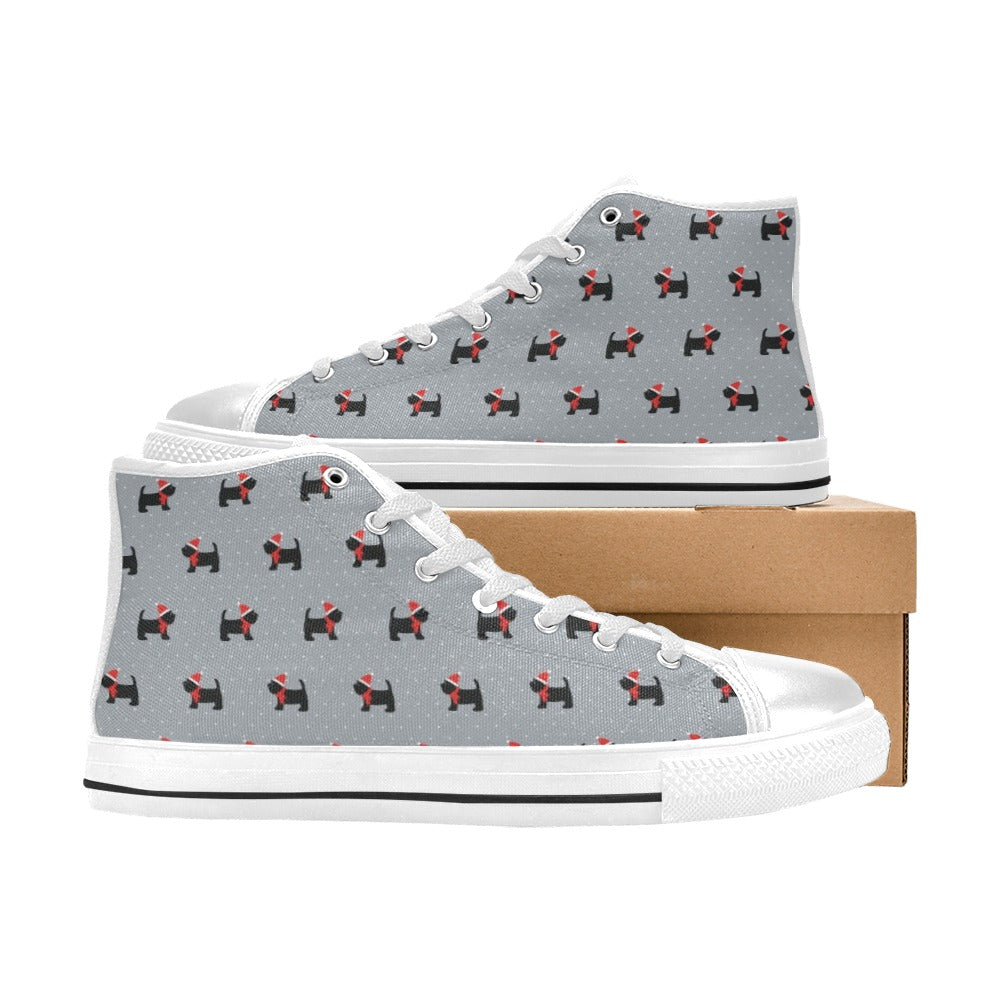 Scottish Christmas Themed Terriers Print Design LKS3018 High Top Women's White Shoes