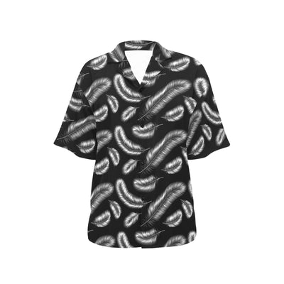 Feather Black White Design Print Women's Hawaiian Shirt