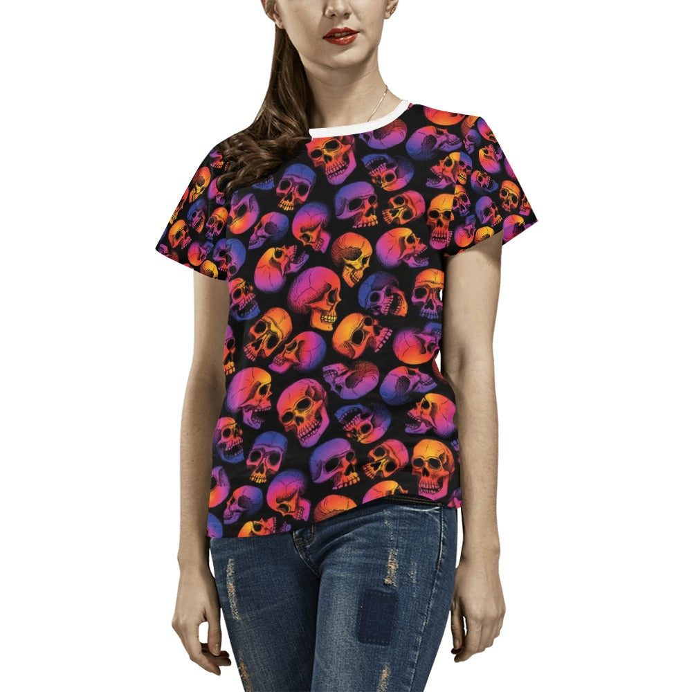 Skull Multicolor Print Design LKS3011 Women's  T-shirt
