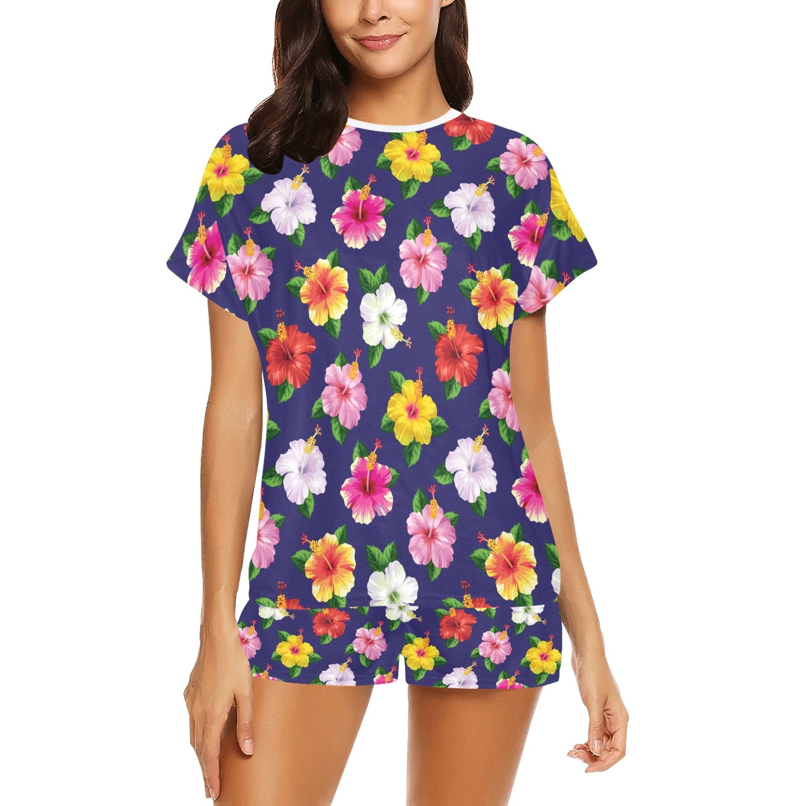 Hibiscus Colorful Print Design LKS301 Women's Short Pajama Set