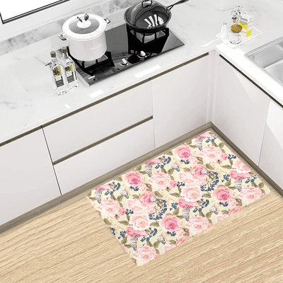 Floral Pink Butterfly Print Kitchen Mat