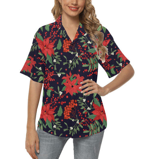 Poinsettia Pattern Print Design POT02 Women's Hawaiian Shirt
