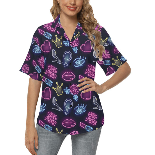 Lipstick Neon Pattern Print Design 02 Women's Hawaiian Shirt