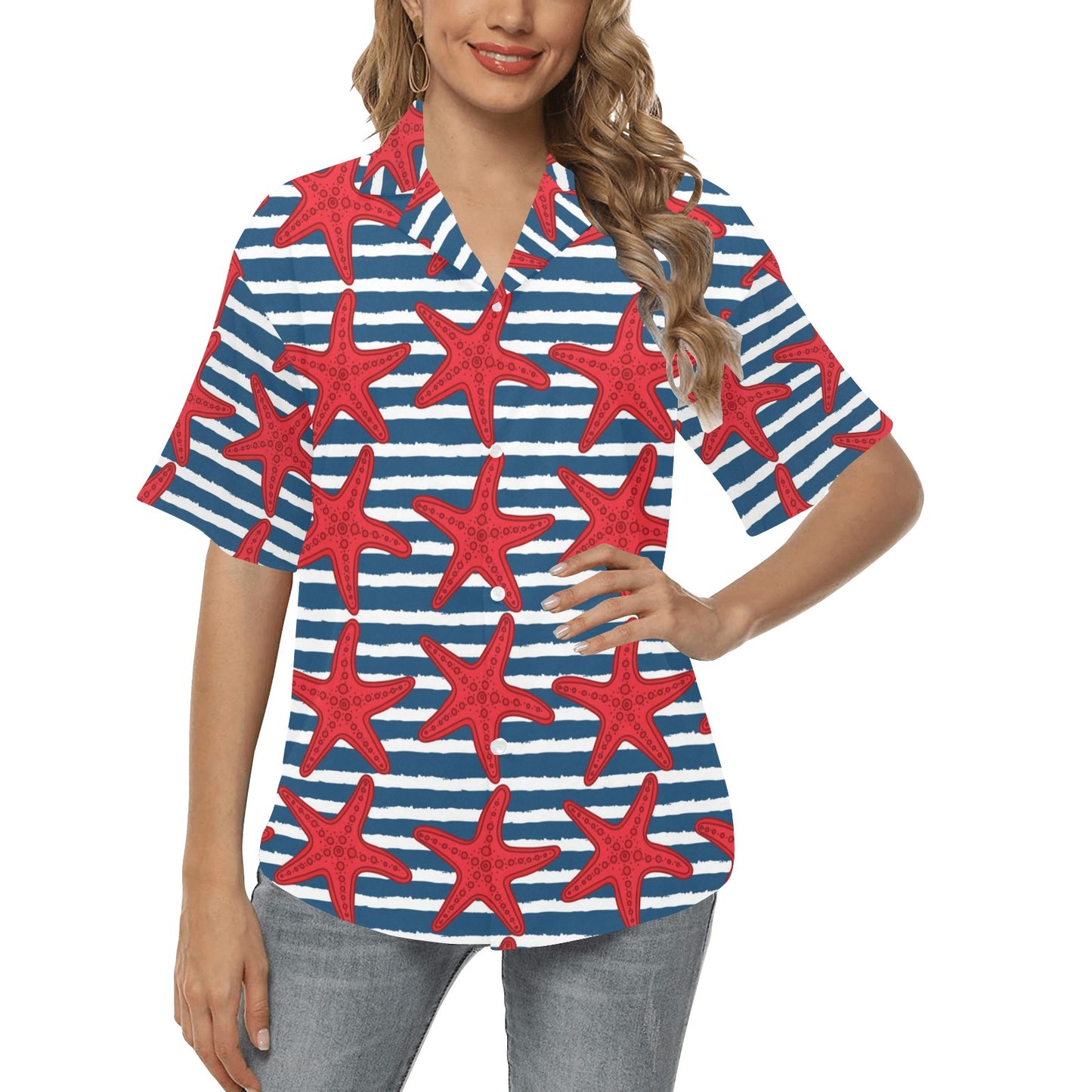 Starfish Red Pattern Print Design 02 Women's Hawaiian Shirt