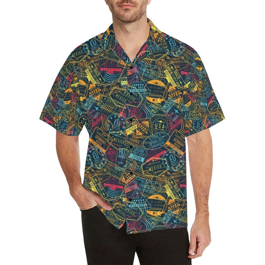 Travel Stamp Colorful Print Design LKS304 Men's Hawaiian Shirt