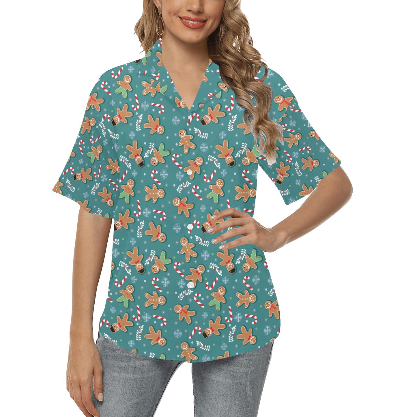 Gingerbread Pattern Print Design 05 Women's Hawaiian Shirt