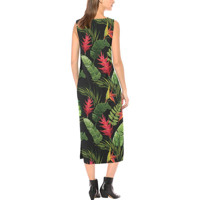 Bird Of Paradise Pattern Print Design BOP010 Sleeveless Open Fork Long Dress