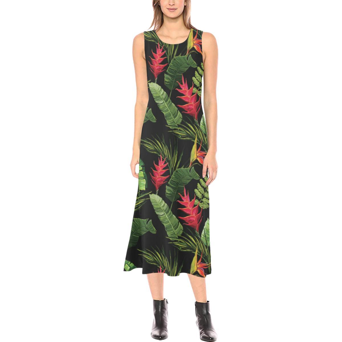 Bird Of Paradise Pattern Print Design BOP010 Sleeveless Open Fork Long Dress