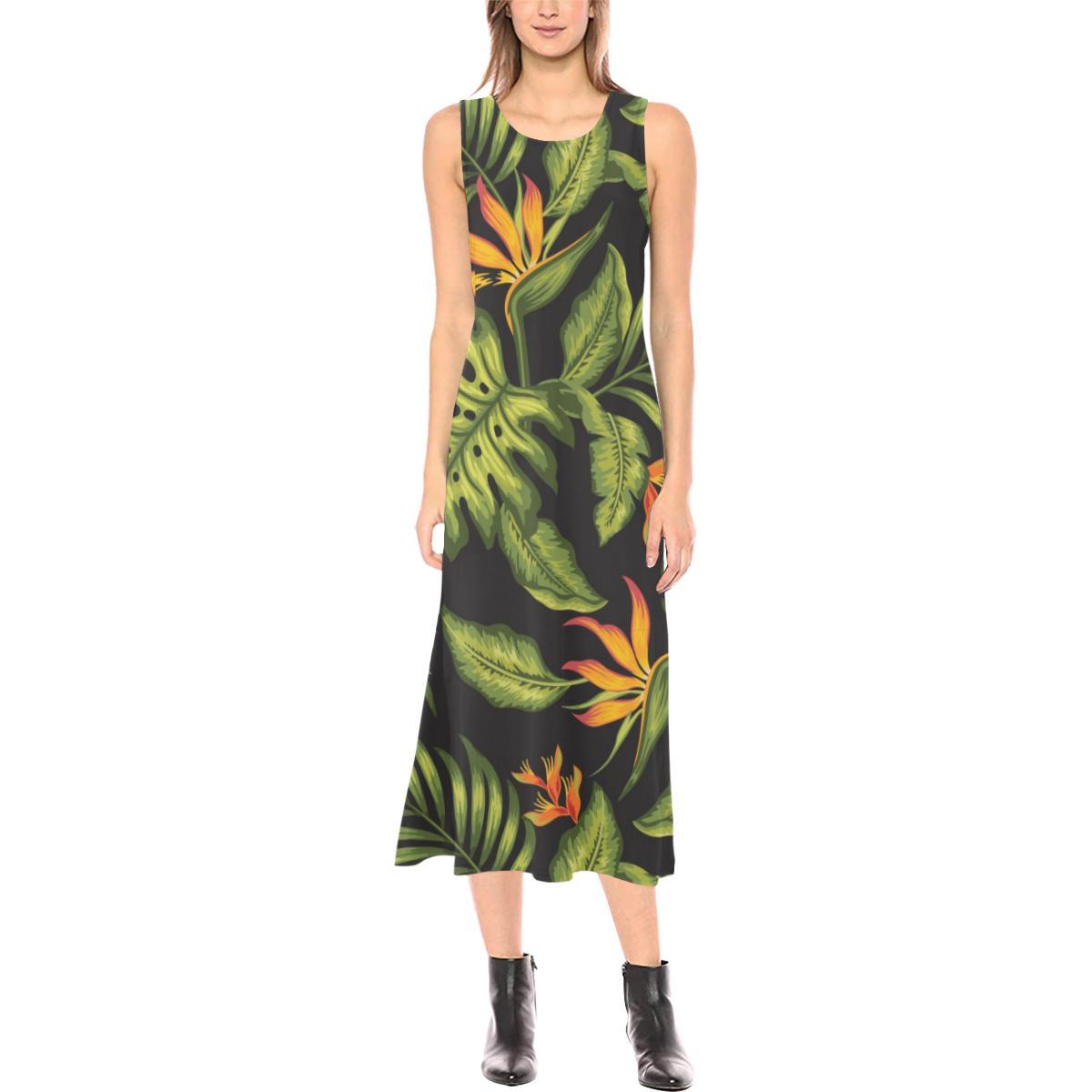 Bird Of Paradise Pattern Print Design BOP013 Sleeveless Open Fork Long Dress