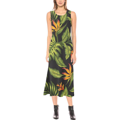 Bird Of Paradise Pattern Print Design BOP013 Sleeveless Open Fork Long Dress