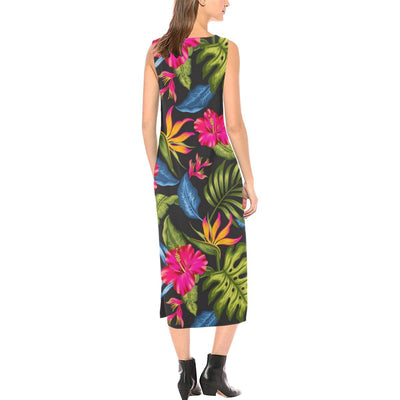 Bird Of Paradise Pattern Print Design BOP014 Sleeveless Open Fork Long Dress