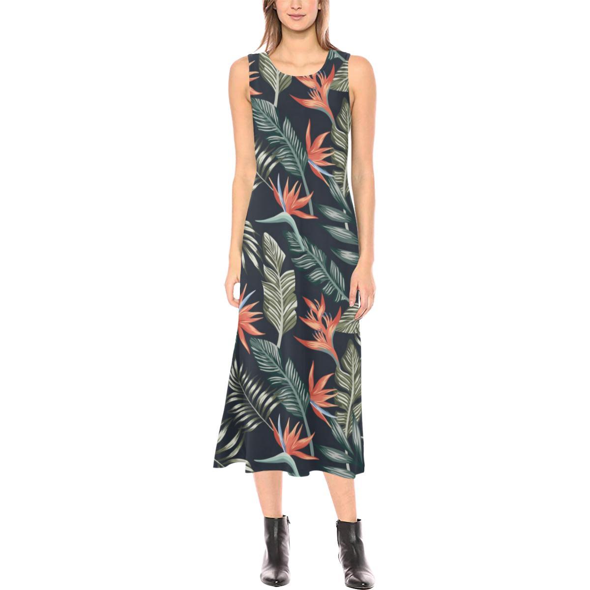 Bird Of Paradise Pattern Print Design BOP02 Sleeveless Open Fork Long Dress