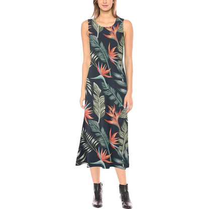 Bird Of Paradise Pattern Print Design BOP02 Sleeveless Open Fork Long Dress