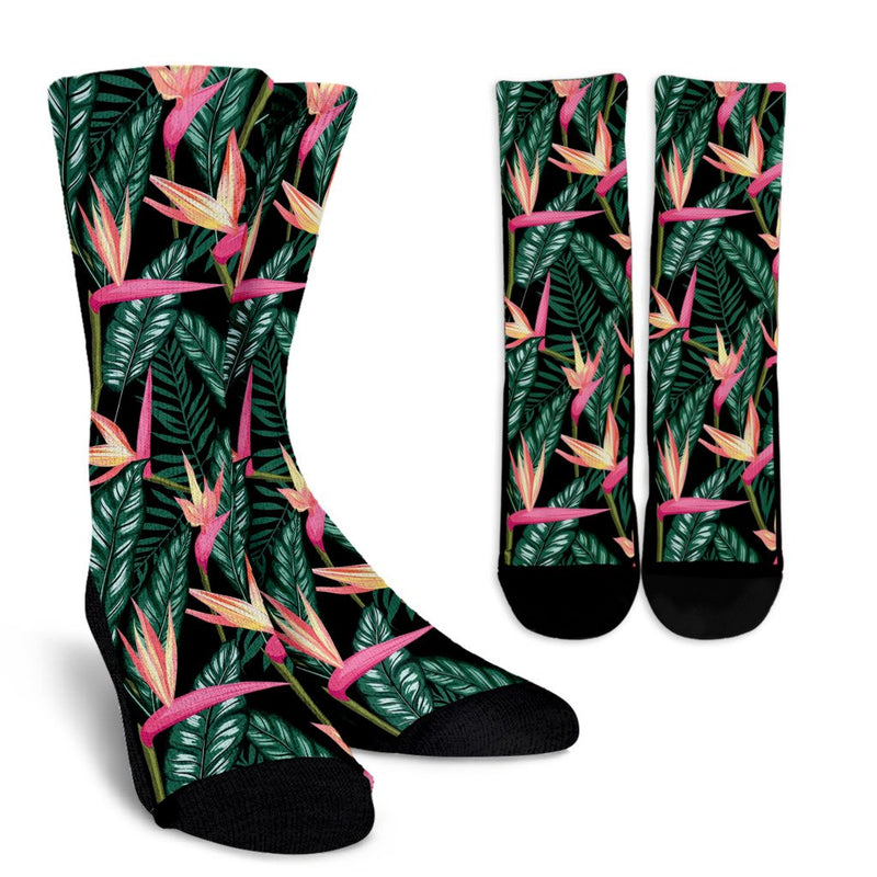 Bird Of Paradise Pattern Print Design BOP03 Crew Socks-JORJUNE.COM