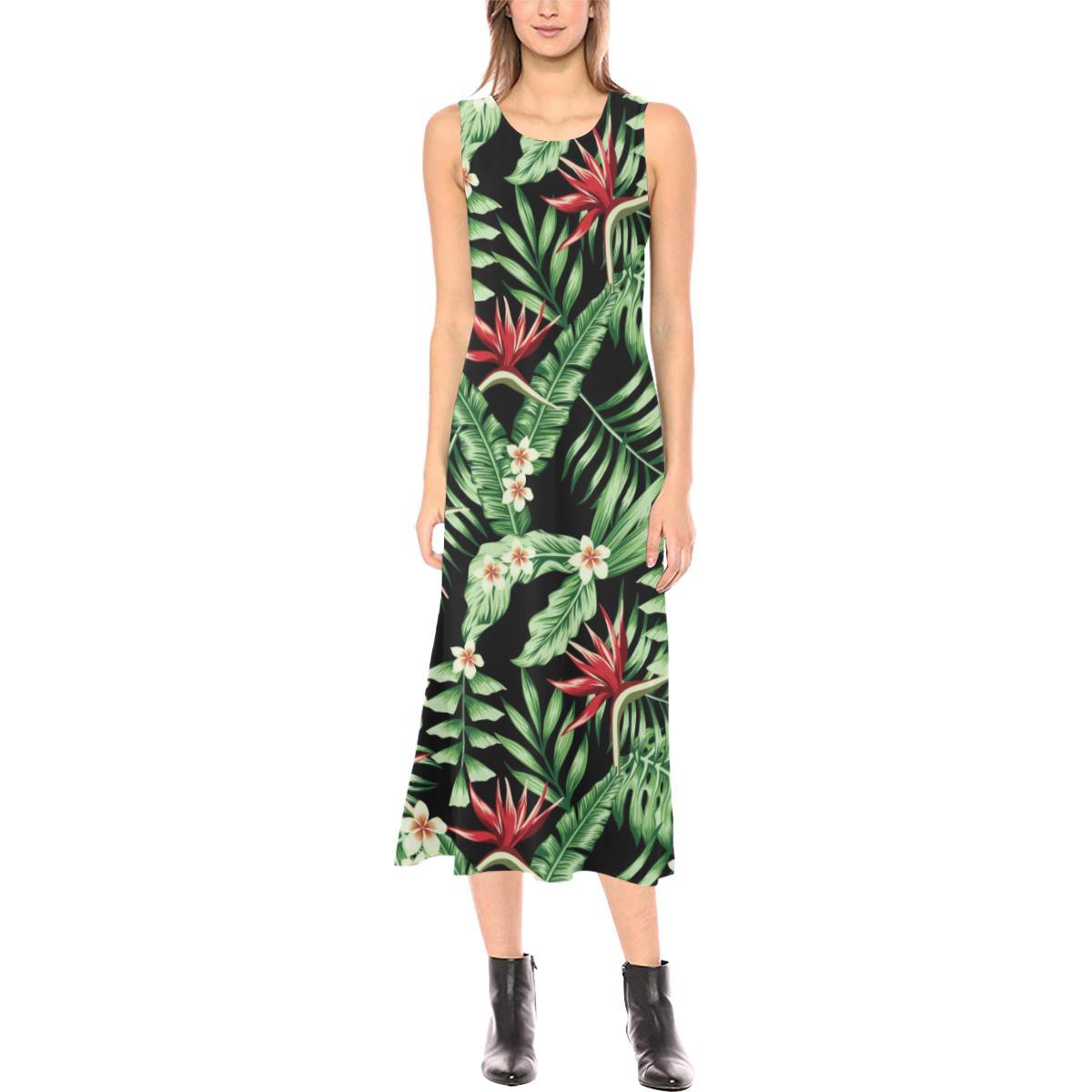 Bird Of Paradise Pattern Print Design BOP05 Sleeveless Open Fork Long Dress