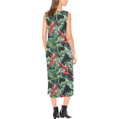 Bird Of Paradise Pattern Print Design BOP06 Sleeveless Open Fork Long Dress