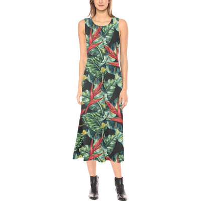 Bird Of Paradise Pattern Print Design BOP06 Sleeveless Open Fork Long Dress