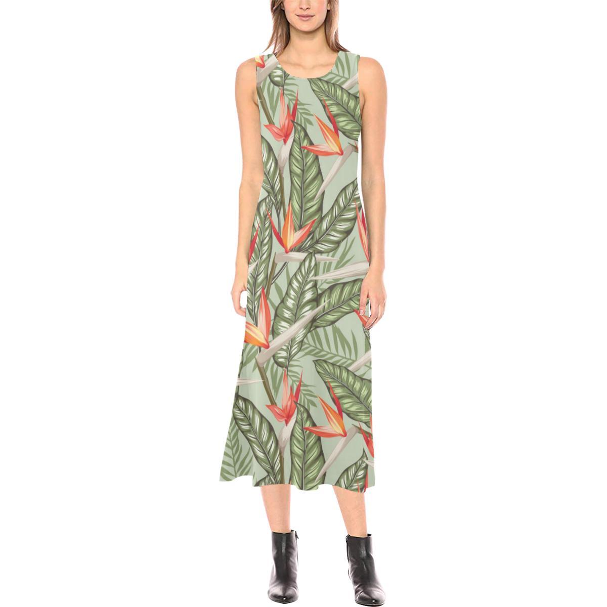 Bird Of Paradise Pattern Print Design BOP08 Sleeveless Open Fork Long Dress