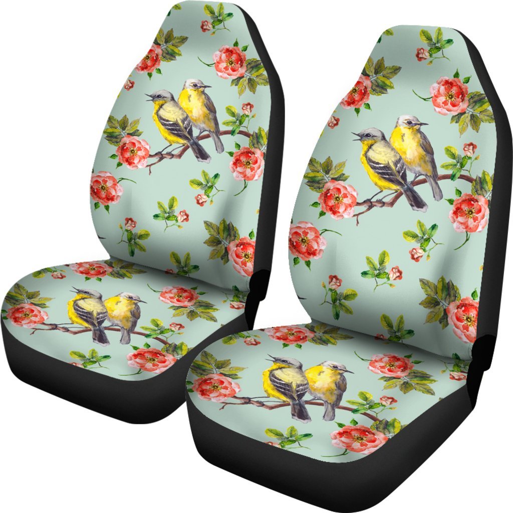 Bird With Red Flower Print Pattern Universal Fit Car Seat Covers