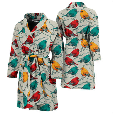 Birds Pattern Print Design 04 Men Bathrobe-JORJUNE.COM