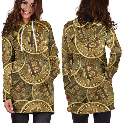 Bitcoin Pattern Print Design DO01 Women Hoodie Dress