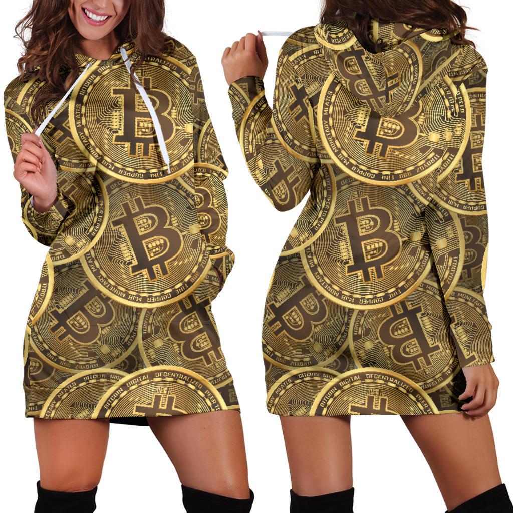 Bitcoin Pattern Print Design DO01 Women Hoodie Dress