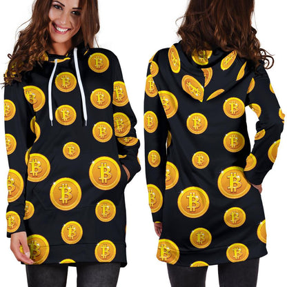 Bitcoin Pattern Print Design DO04 Women Hoodie Dress