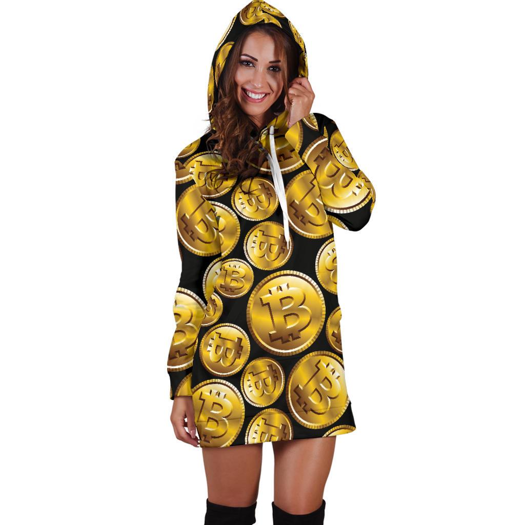 Bitcoin Pattern Print Design DO05 Women Hoodie Dress