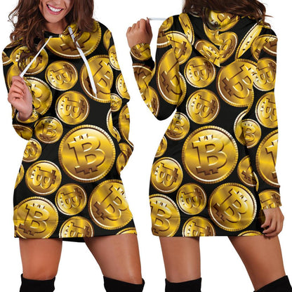 Bitcoin Pattern Print Design DO05 Women Hoodie Dress
