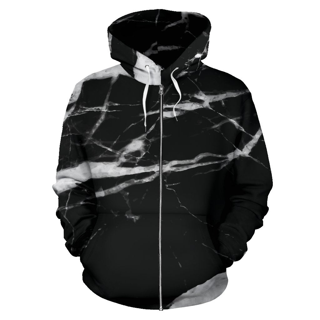 Black and White Marble All Over Zip Up Hoodie