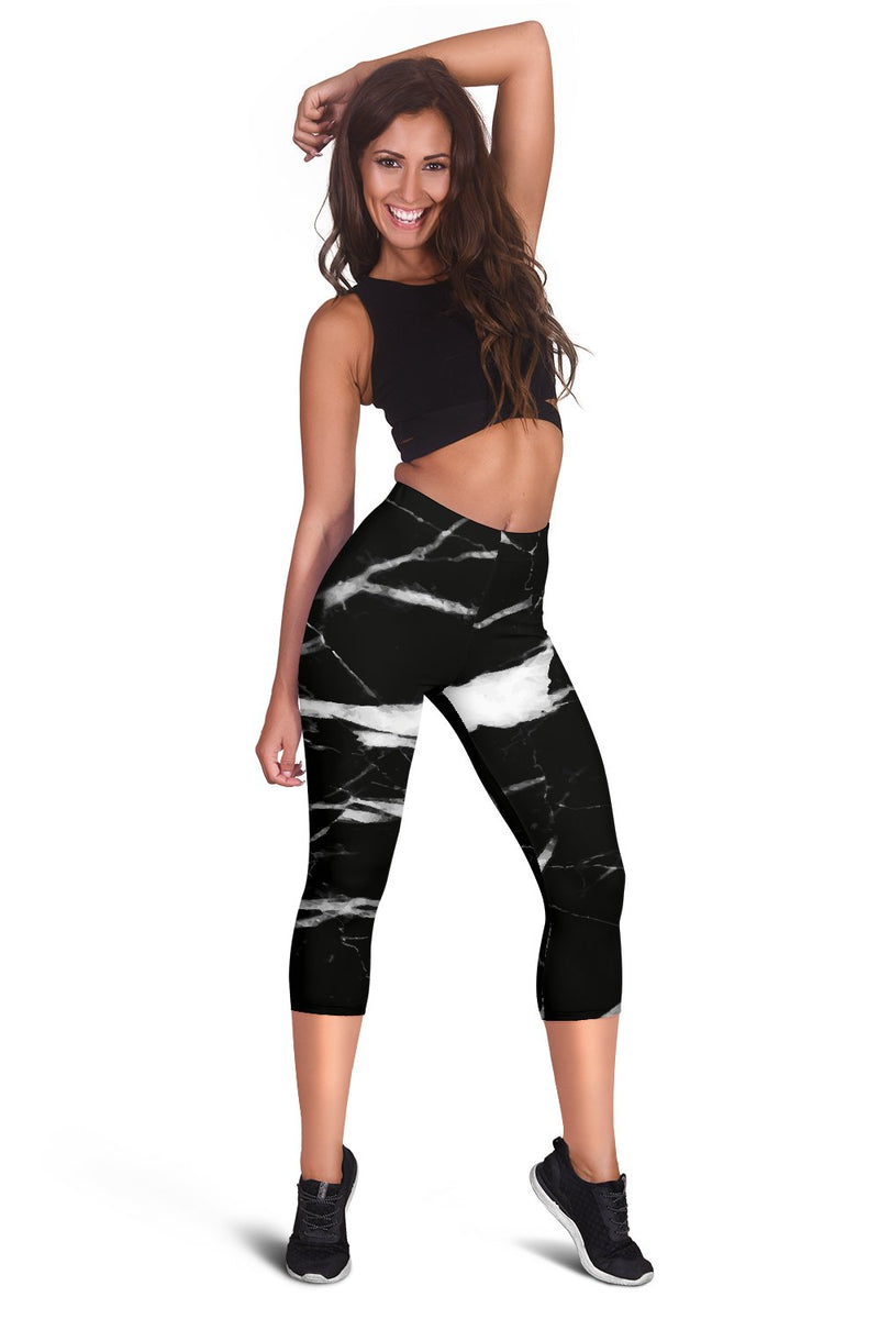 Black And White Marble Women Capris