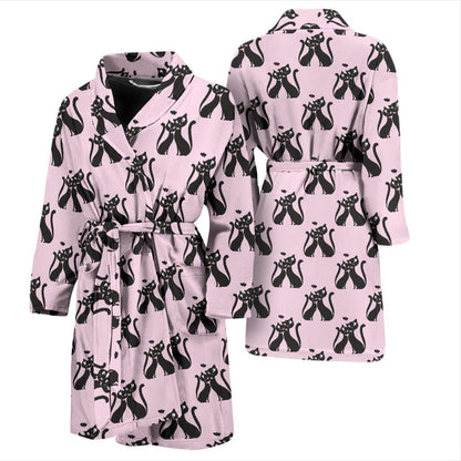 Black Cat Pattern Print Design 01 Men Bathrobe-JORJUNE.COM