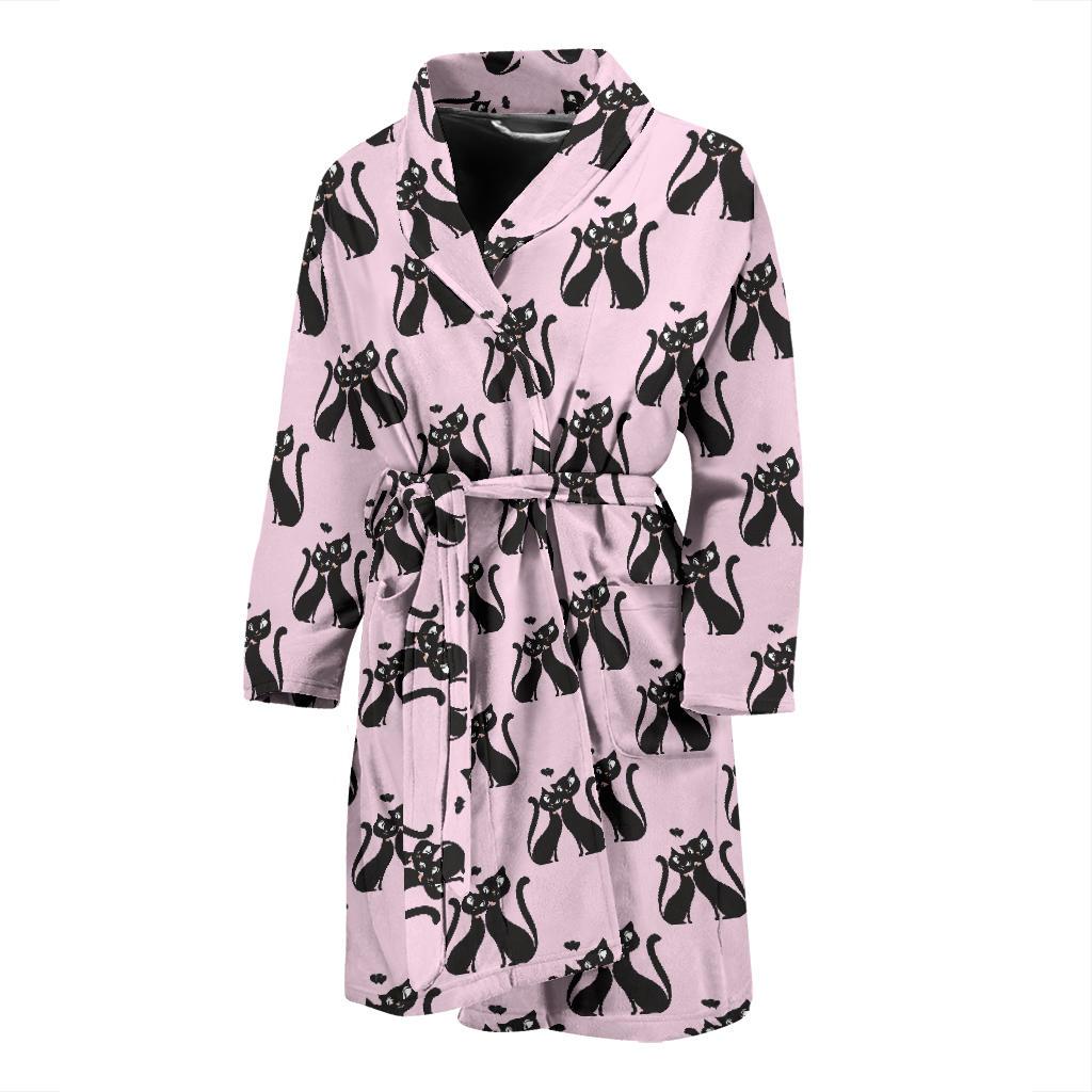 Black Cat Pattern Print Design 01 Men Bathrobe-JORJUNE.COM