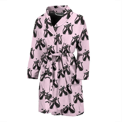Black Cat Pattern Print Design 01 Men Bathrobe-JORJUNE.COM