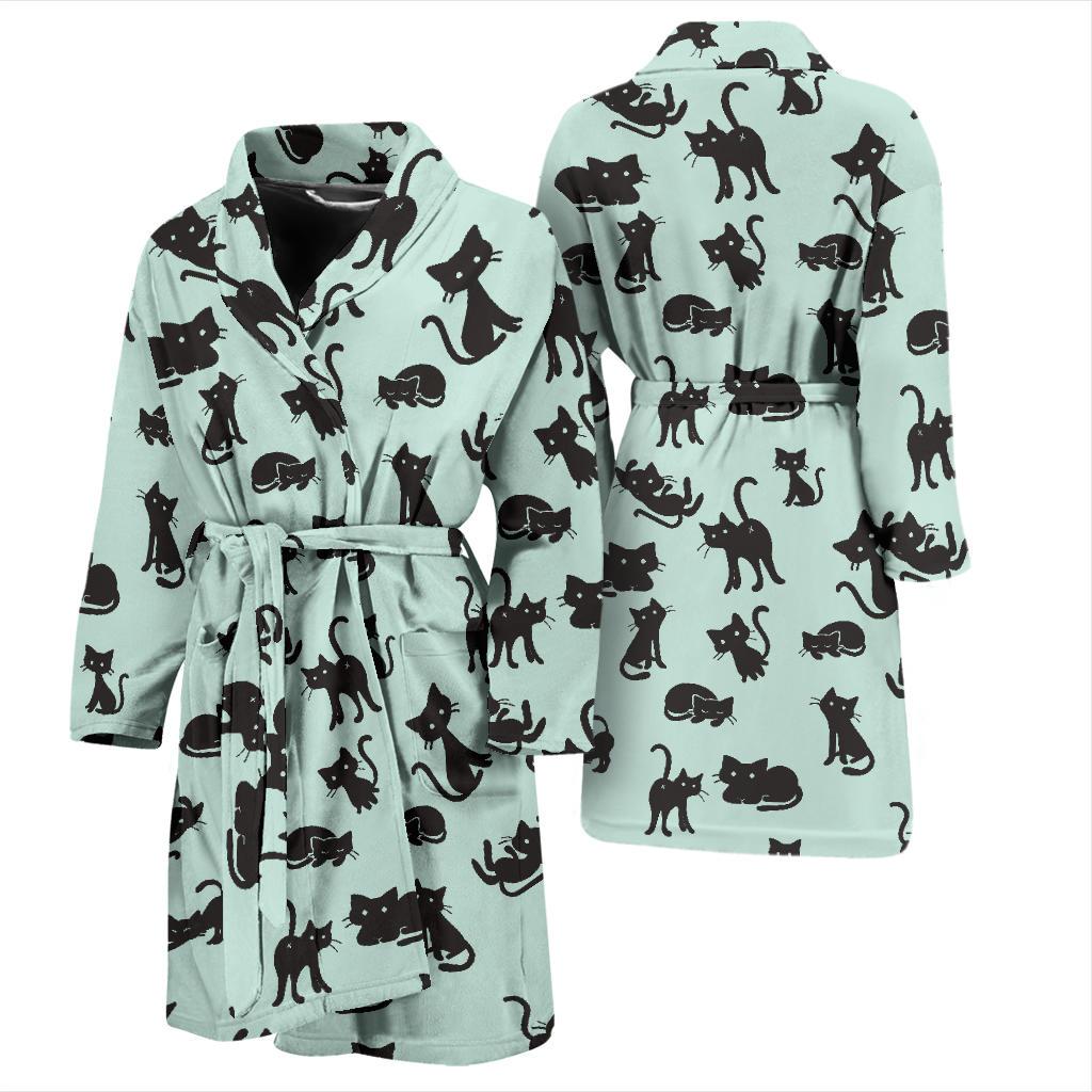 Black Cat Pattern Print Design 04 Men Bathrobe-JORJUNE.COM