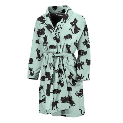 Black Cat Pattern Print Design 04 Men Bathrobe-JORJUNE.COM