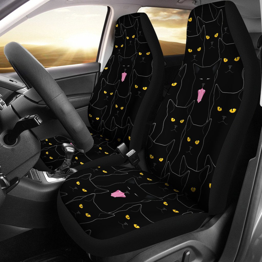 Black Cat Yellow Eyes Print Pattern Universal Fit Car Seat Covers