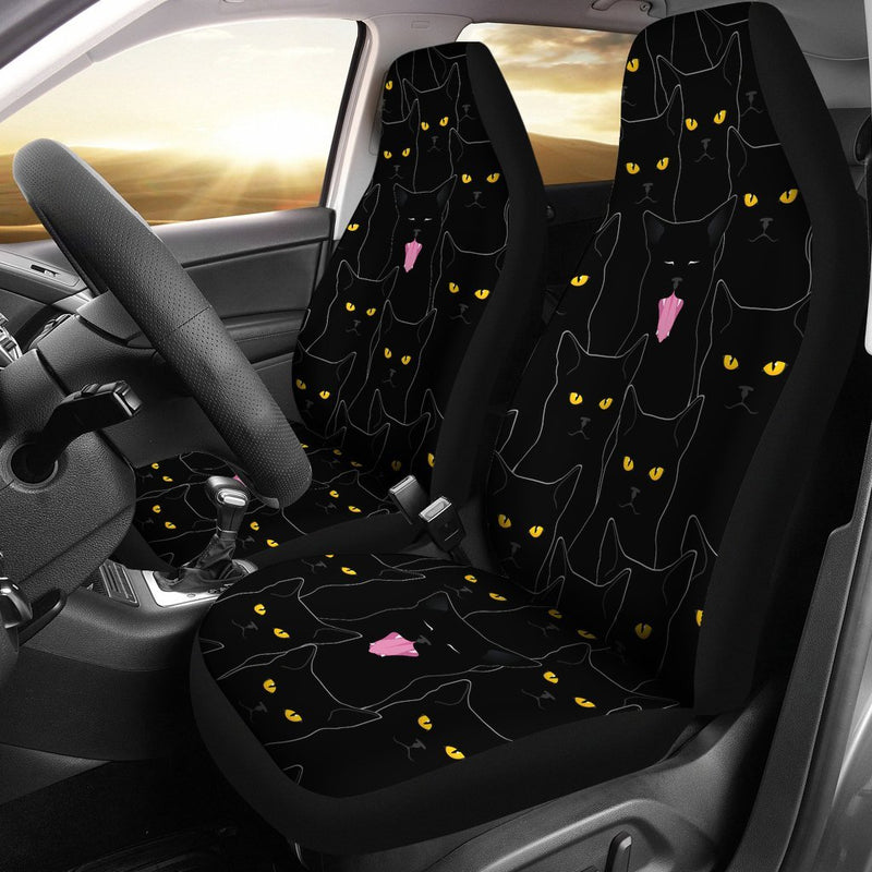 Black Cat Yellow Eyes Print Pattern Universal Fit Car Seat Covers